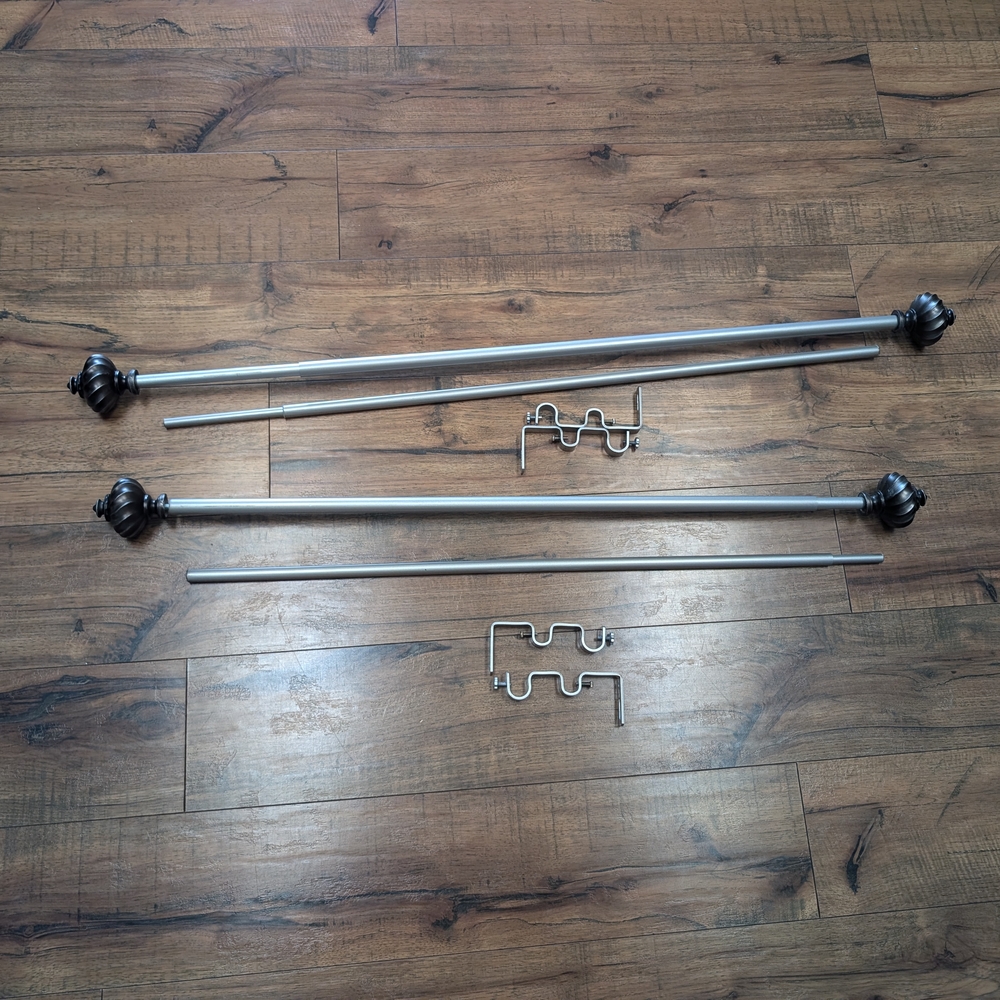 Two Double Silver Curtain Rod Set. 24" - 48".